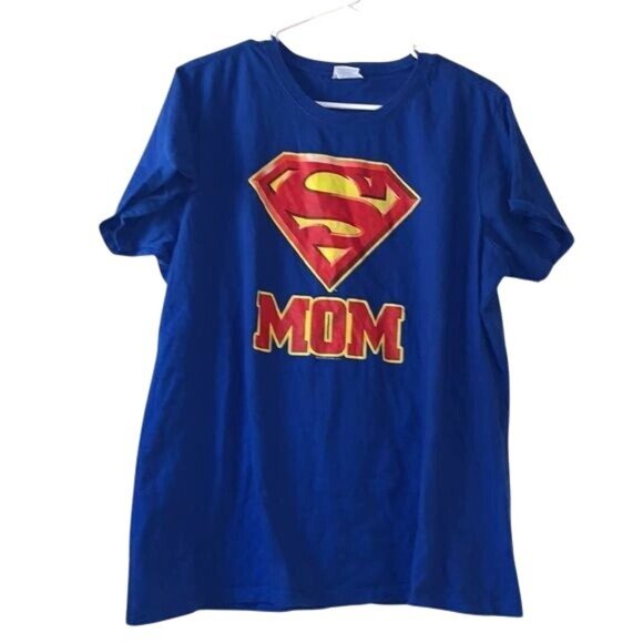 Super Mom T-Shirt By Port & Company XXL Ring Spun Cotton Blue - Picture 1 of 7